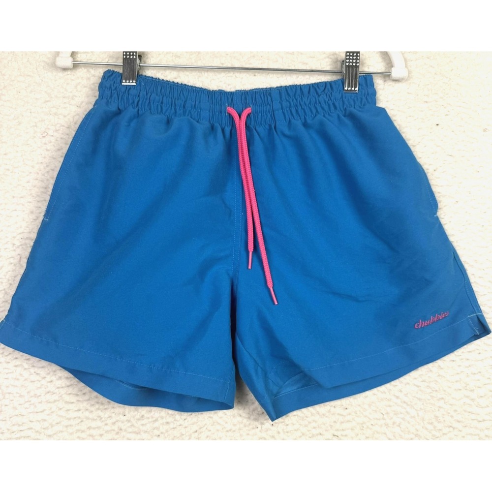 Chubbies Shorts Mens Small Blue Swim Trunks Pink Drawstring Made USA‎ Polyester
